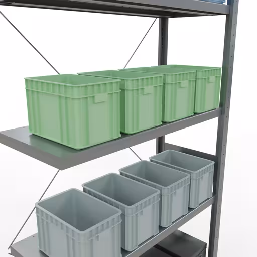 Extra afbeelding van het artikel Aanbouwplank, legbord, insteeksysteem MULTIplus250, 3000 x 1000 x 400 mm, 7 legborden, kruisschoor, verzinkt vanaf opzetplank