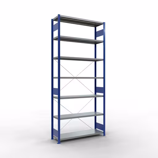 Figuur nr. 12 van het artikel basisrek, legplank, insteeksysteem MULTIplus250, 3000 x 1300 x 400 mm, 7 legborden, kruisschoor, RAL 5010 gentiaanblauw/verzinkt uit de insteeksysteem productgroep van Schulte Lagertechnik