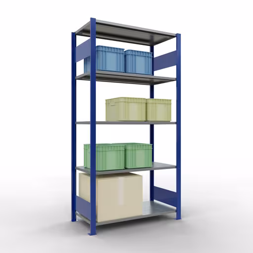 Productafbeelding nr. 13 van het artikel basisplank, legbord, insteeksysteem MULTIplus85, 2000 x 1000 x 500 mm (HxBxD), 5 legborden, lengtestangen, RAL 5010 gentiaanblauw Figuur nr. 13 van het artikel basisrek, legplank-insteeksysteem MULTIplus85, 2000 x 1000 x 500 mm, 5 legborden, RAL 5010 gentiaanblauw uit de productgroep insteeksysteem van het merk Schulte Lagertechnik.