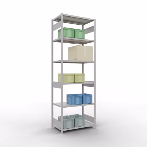 Basisplank, legbord, insteeksysteem MULTIplus250, 3000 x 1000 x 600 mm, 7 legborden, lengtestangen, RAL 7035 lichtgrijs van Schulte Lagertechnik uit het assortiment insteeksysteem