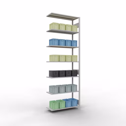 Productafbeelding nr. 12 van het artikel Aanbouwrekken, legbordstellingen, insteeksysteem MULTIplus85, 3000 x 1000 x 400 mm (HxBxD), 7 legborden, lengtestangen, RAL 7035 lichtgrijs Figuur nr. 12 van het artikel aanbouwrekken, legbordstellingen, insteeksysteem MULTIplus85, 3000 x 1000 x 400 mm, 7 legborden, RAL 7035 lichtgrijs uit de productgroep insteeksysteem van het merk Schulte Lagertechnik.