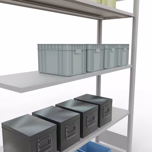 Aanbouwrekken, legborden, insteeksysteem MULTIplus150, 2000 x 1300 x 400 mm (HxBxD), 5 legborden, lengtestangen, RAL 7035 lichtgrijs met de GTIN 4004514292865 Aanbouwrekken, legbordstellingen, insteeksysteem MULTIplus150, 2000 x 1300 x 400 mm, 5 legborden, lengtestangen, RAL 7035 lichtgrijs van Schulte Lagertechnik met artikelnr. 32645-130-LR