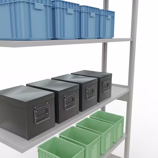 Aanbouwrekken, legbordstellingen, insteeksysteem MULTIplus150, 2500 x 1300 x 300 mm, 6 legborden, lengtestangen, RAL 7035 lichtgrijs van Schulte Lagertechnik met artikelnr. 32636-130-LR