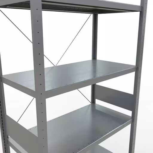 Figuur nr. 14 van het artikel basisrek, legplank, insteeksysteem MULTIplus330, 3000 x 1000 x 500 mm, 7 legborden, kruisschoor, verzinkt uit de insteeksysteem productgroep van Schulte Lagertechnik.
