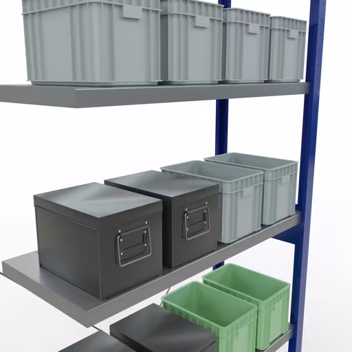 Productafbeelding nr. 8 van het artikel aanbouwplank, legbord, insteeksysteem MULTIplus250, 2500 x 1000 x 400 mm, 6 legborden, kruisschoor, RAL 5010 gentiaanblauw/verzinkt uit het insteeksysteem assortiment van het merk Schulte Lagertechnik