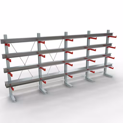 K 3000 compleet legbord, eenzijdig, 2500 x 5200 x 500 mm, RAL 7001 / RAL 3000, 5 opslagniveaus van Schulte Lagertechnik met artikelnr. 27710