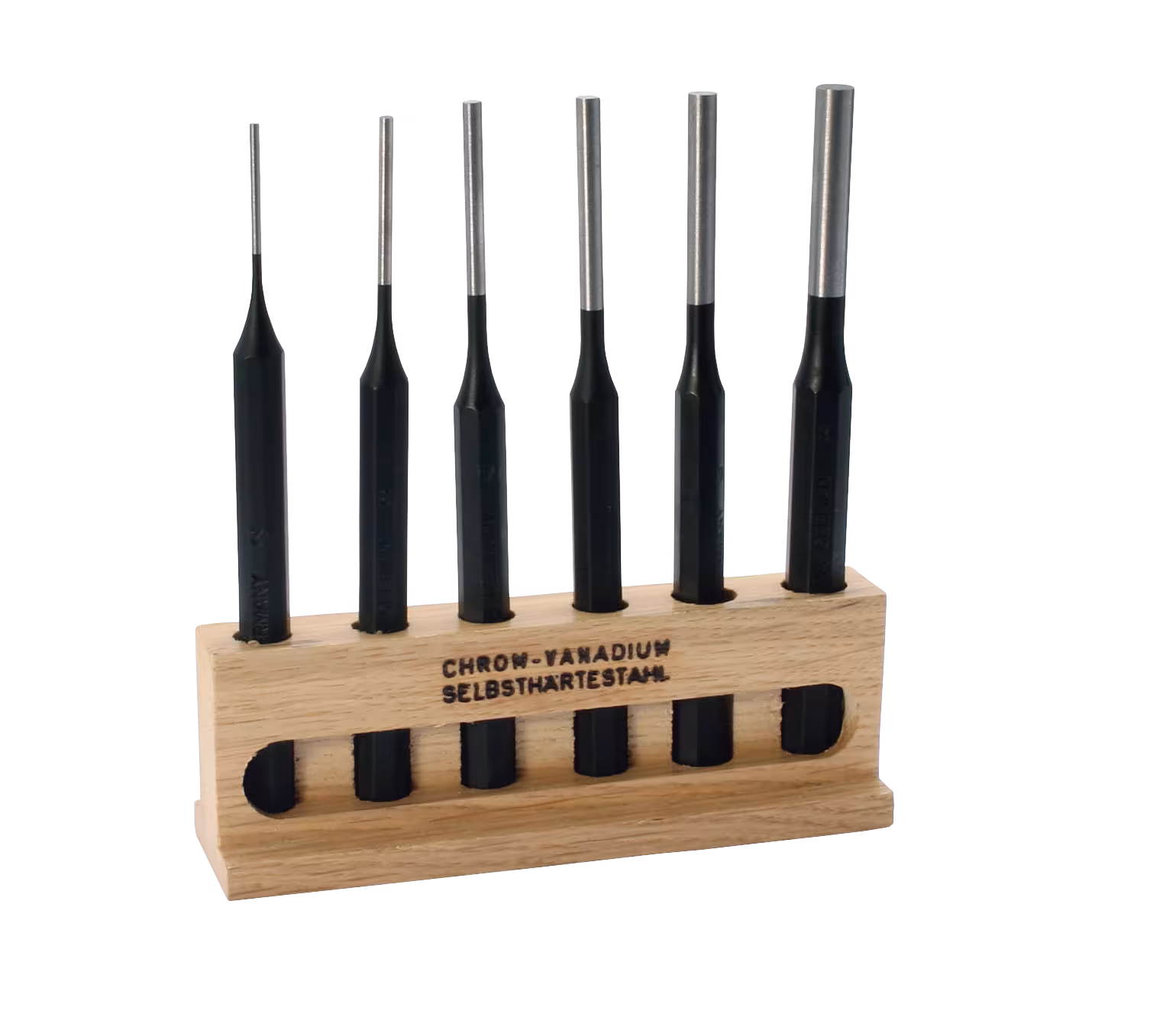 Ponsenset in houten standaard, 6 stuks 271S van ELORA Pinponsset in houten standaard, 6-delig, ELORA-271S uit de categorie slaggereedschap met art.nr. 0271500606000