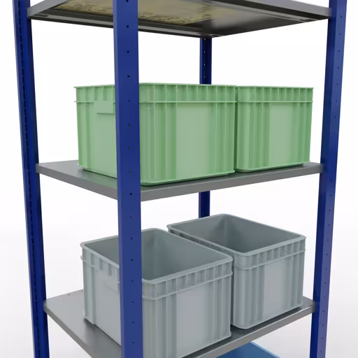 Basisplank, legbord, insteeksysteem MULTIplus150, 2000 x 750 x 600 mm, 5 legborden, lengtestangen, RAL 5010 gentiaanblauw/verzinkt/verzinkt met de GTIN 4004514280862 Basisplank, legplank, insteeksysteem MULTIplus150, 2000 x 750 x 600 mm, 5 legborden, lengtestangen, RAL 5010 gentiaanblauw/verzinkt/verzinkt van Schulte Lagertechnik met artikelnr. 12760-75-LR-B