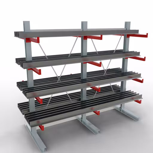 K 3000 compleet legbord, dubbelzijdig, 2500 x 2600 x 600 mm, RAL 7001 / RAL 3000, 5 opslagniveaus uit de categorie K3000 voor middelzware goederen met GTIN 4058255001477 K 3000 compleet legbord, dubbelzijdig, 2500 x 2600 x 600 mm, RAL 7001 / RAL 3000, 5 opslagniveaus van Schulte Lagertechnik uit het assortiment draagarmstellingen