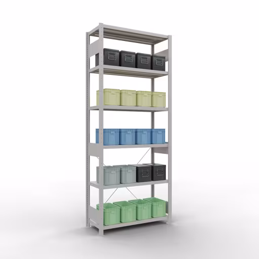 Extra afbeelding van het artikel Basisplank, legplank, insteeksysteem MULTIplus250, 2500 x 1000 x 400 mm, 6 legborden, kruisschoor, RAL 7035 lichtgrijs van basisplank