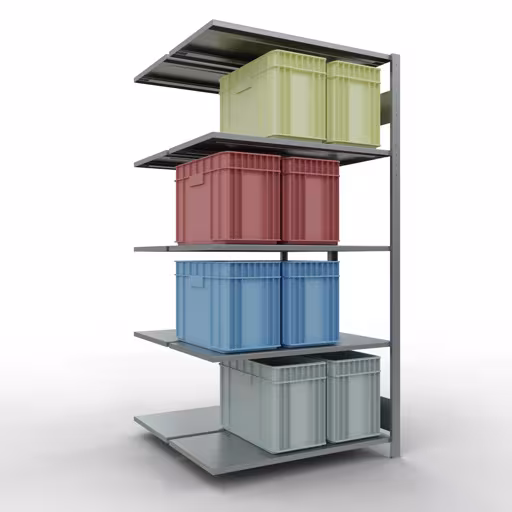 Afbeelding nr. 9 van het artikel aanbouwstellingen, dubbele stellingen, stellingstellingen insteeksysteem MULTIplus150, 2000 x 1000 x (2x500) mm, 2x5 planken, verzinkt uit de stellingstelling productgroep van Schulte Lagertechnik