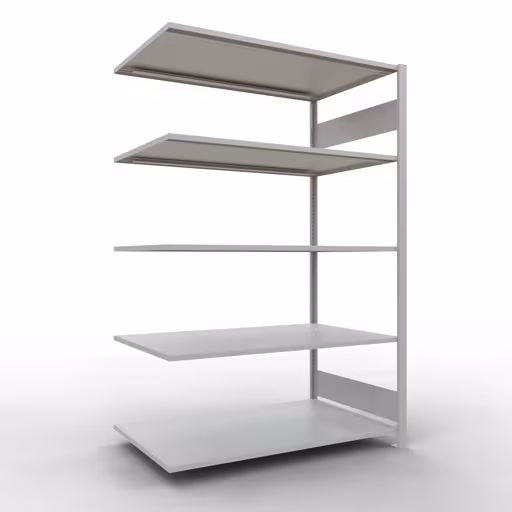 Aanbouwrekken, rekken, insteeksysteem MULTIplus150, 2000 x 1300 x 800 mm, 5 legborden, lengtestangen, RAL 7035 lichtgrijs van Schulte Lagertechnik uit de categorie insteeksystemen