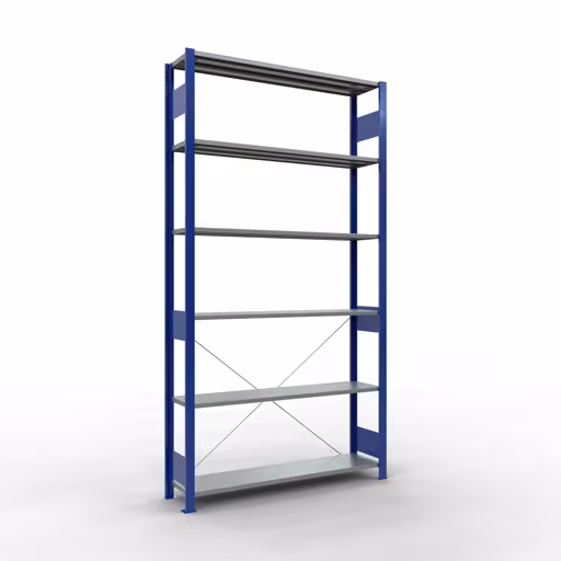 Andere weergave van het artikel Basisplank, legbord-insteeksysteem MULTIplus150, 2500 x 1300 x 300 mm, 6 legborden, RAL 5010 gentiaanblauw/verzinkt uit de categorie insteeksysteem