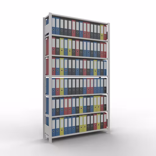 Productafbeelding nr. 14 van het artikel basisplank, kantoorplank, insteeksysteem MULTIplus85, 2300 x 1300 x 300 mm, 7 planken, kruisschoor, met stoplijst, lichtgrijs Afbeelding nr. 14 van het artikel, kantoorrekken, insteeksysteem MULTIplus85, 2300 x 1300 x 300 mm, 7 planken, met aanslaglijst, lichtgrijs uit de productgroep kantoorrekken van Schulte Lagertechnik