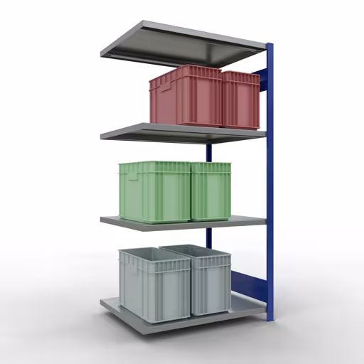 Productafbeelding nr. 12 van het artikel Aanbouwrekken, legbordstellingen, insteeksysteem MULTIplus330, 2000 x 1000 x 800 mm (HxBxD), 5 legborden, lengtestangen, RAL 5010 gentiaanblauw/verzinkt Afbeelding nr. 12 van het artikel aanbouwrekken, legbordstellingen, insteeksysteem MULTIplus330, 2000 x 1000 x 800 mm, 5 legborden, lengtestangen, RAL 5010 gentiaanblauw/verzinkt uit de productgroep insteeksysteem van Schulte Lagertechnik.