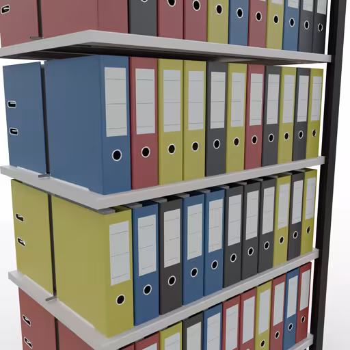 Extra afbeelding van het artikel Aanbouwstelling, kantoorstelling, insteeksysteem MULTIplus150, 2300 x 1000 x 600 mm, 7 legborden, lengtestangen, met middenaanslag, zwart/lichtgrijs uit insteeksysteem
