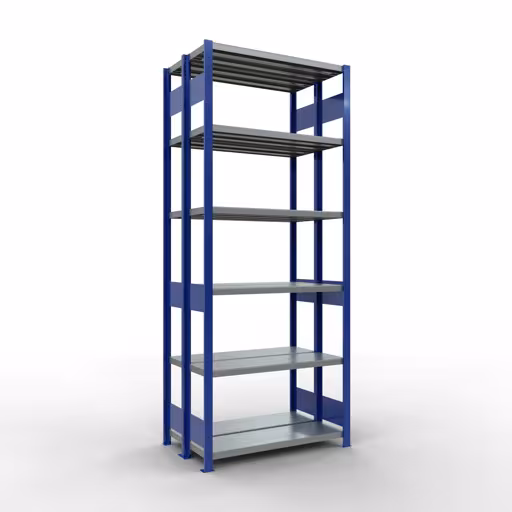 Andere weergave van het artikel Basisplank, dubbele plank, rekkensysteem MULTIplus250, 2500 x 1000 x (2x300) mm, 2x6 planken, lengtestangen, RAL 5010 gentiaanblauw uit de categorie rekken