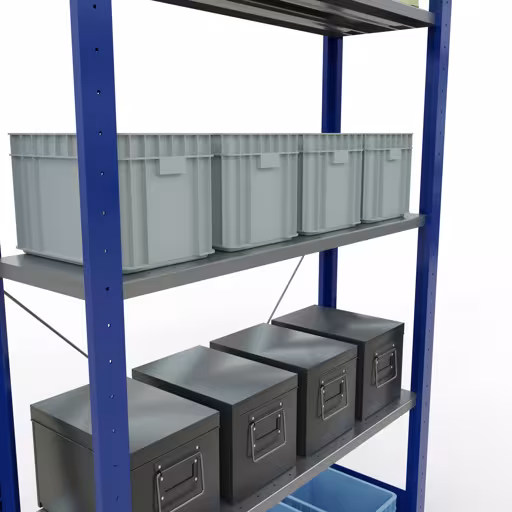 Andere weergave van het artikel basisrek, legbord, insteeksysteem MULTIplus150, 2000 x 1000 x 300 mm, 5 legborden, RAL 5010/verzinkt uit de categorie insteeksysteem