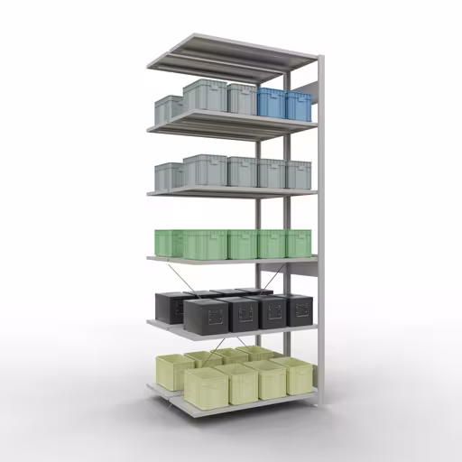 Afbeelding nr. 9 van het artikel aanbouwrekken, dubbele rekken, stellingrekken insteeksysteem MULTIplus150, 2500 x 1000 x (2x400) mm, 2x6 planken, dwarsschoor, RAL 7035 lichtgrijs uit de productgroep stellingrekken van Schulte Lagertechnik