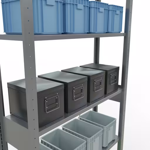 Productafbeelding nr. 12 van het artikel basisplank, legbord, insteeksysteem MULTIplus150, 2500 x 1000 x 300 mm (HxBxD), 6 legborden, kruisschoor, verzinkt Figuur nr. 12 van het artikel basisrek, legplank-insteeksysteem MULTIplus150, 2500 x 1000 x 300 mm, 6 legborden, verzinkt uit de productgroep insteeksysteem van het merk Schulte Lagertechnik.