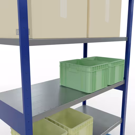 Productafbeelding nr. 12 van het artikel basisplank, legbord, insteeksysteem MULTIplus250, 2500 x 1300 x 600 mm (HxBxD), 6 legborden, kruisschoor, RAL 5010 gentiaanblauw/verzinkt Figuur nr. 12 van het artikel basisrek, legplank, insteeksysteem MULTIplus250, 2500 x 1300 x 600 mm, 6 legborden, kruisschoor, RAL 5010 gentiaanblauw/verzinkt uit de insteeksysteem productgroep van Schulte Lagertechnik.