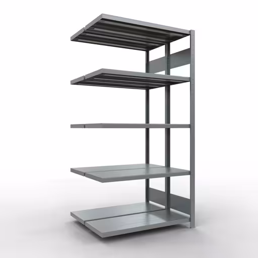 Aanbouwrekken, dubbele rekken, stellingsysteem MULTIplus250, 2000 x 1000 x (2x400) mm (HxBxD), 2x5 planken, lengtestangen, verzinkt, dubbele planken, art.nr. 17945