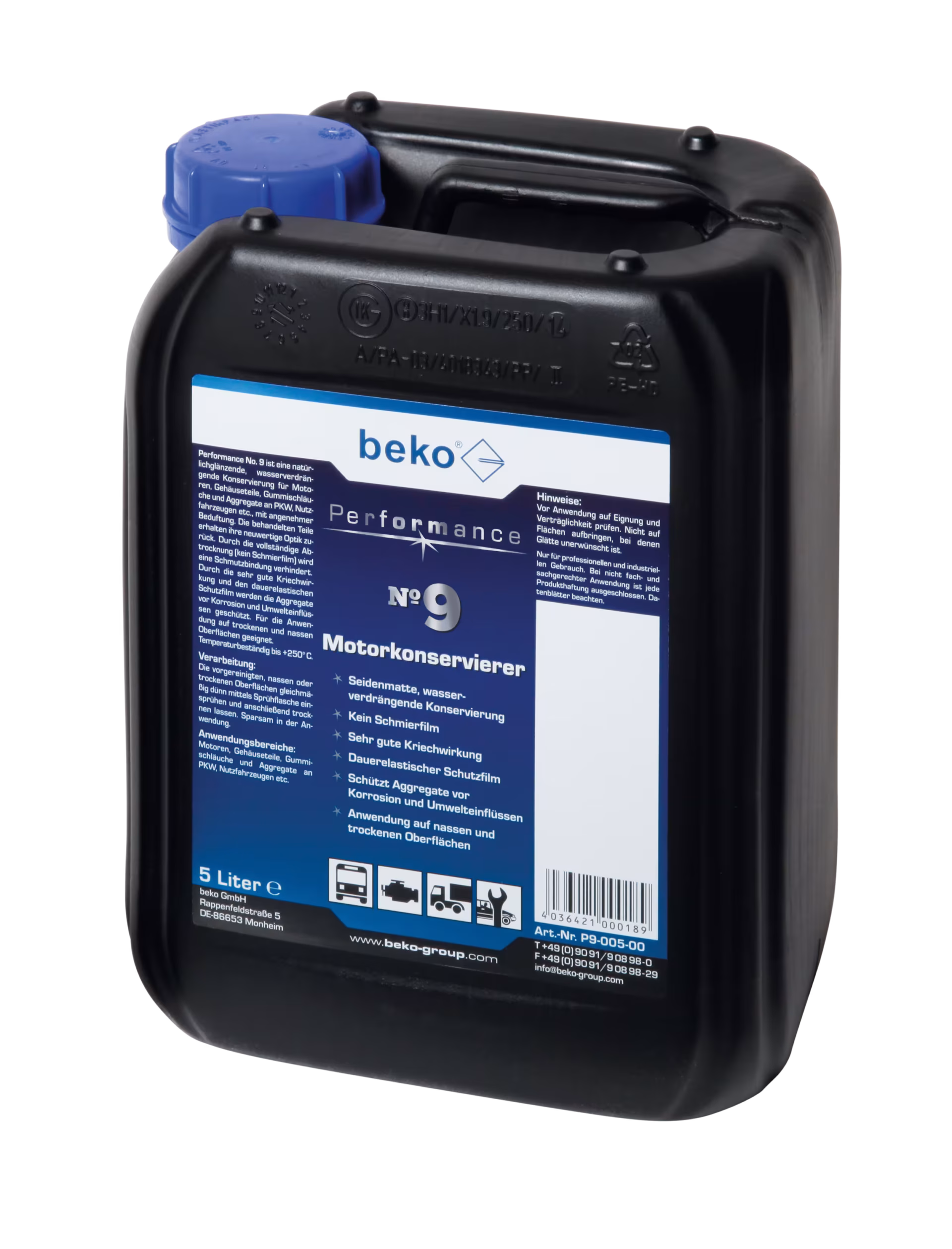 Prestatie nr. 9 motorbeschermers 5 liter jerrycans van Beko Prestatie nr. 9 motorbeschermers 5 l jerrycans uit de productcategorie voertuigonderhoud met artikelnr. P9-005-00