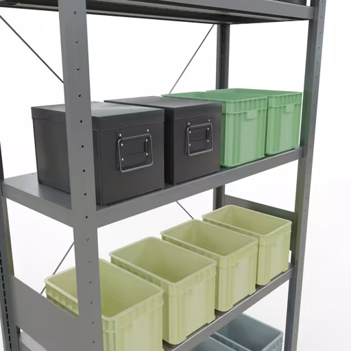 Andere weergave van het artikel basisplank, legbord, insteeksysteem MULTIplus250, 3000 x 1000 x 400 mm, 7 legborden, kruisschoor, verzinkt uit de categorie insteeksysteem