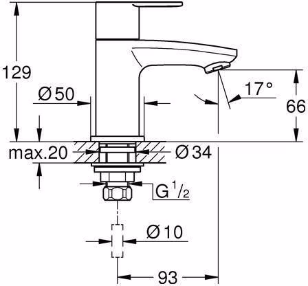 Technische Zeichnung 4079840 GROHE Eurostyle C 23039_2 XS-Size voetventiel chroom
