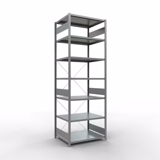 Basisplank, legplank, insteeksysteem MULTIplus330, 3000 x 1000 x 800 mm (HxBxD), 7 legborden, kruisschoor, verzinkt, basisplank, art.nr. 13982