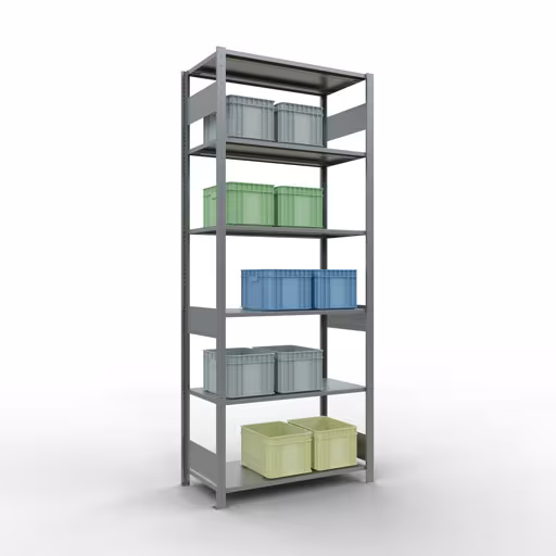 Productafbeelding nr. 15 van het artikel basisplank, legbord, insteeksysteem MULTIplus85, 2500 x 1000 x 500 mm (HxBxD), 6 legborden, lengtestangen, verzinkt Figuur nr. 15 van het artikel basisrek, legplank-insteeksysteem MULTIplus85, 2500 x 1000 x 500 mm, 6 legborden, verzinkt uit de productgroep insteeksysteem van het merk Schulte Lagertechnik.