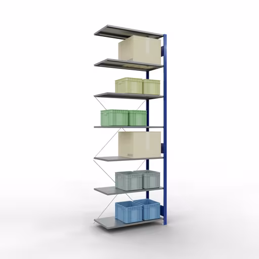 Figuur nr. 11 van het artikel aanbouwrekken, legbordstellingen, insteeksysteem MULTIplus85, 3000 x 1000 x 500 mm, 7 legborden, RAL 5010 gentiaanblauw uit de productgroep insteeksysteem van Schulte Lagertechnik.