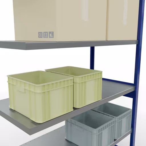 Productafbeelding nr. 13 van het artikel Aanbouwrekken, legbordstellingen, insteeksysteem MULTIplus250, 2500 x 1300 x 600 mm (HxBxD), 6 legborden, lengtestangen, RAL 5010 gentiaanblauw/verzinkt Afbeelding nr. 13 van het artikel aanbouwrekken, legbordstellingen, insteeksysteem MULTIplus250, 2500 x 1300 x 600 mm, 6 legborden, lengtestangen, RAL 5010 gentiaanblauw/verzinkt uit de productgroep insteeksysteem van Schulte Lagertechnik.