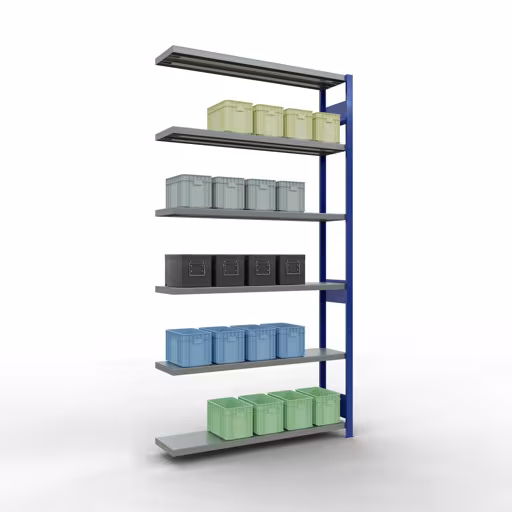 Productafbeelding nr. 12 van het artikel Aanbouwrekken, legbordstellingen, insteeksysteem MULTIplus250, 2500 x 1300 x 300 mm (HxBxD), 6 legborden, lengtestangen, RAL 5010 gentiaanblauw/verzinkt Afbeelding nr. 12 van het artikel aanbouwrekken, legbordstellingen, insteeksysteem MULTIplus250, 2500 x 1300 x 300 mm, 6 legborden, lengtestangen, RAL 5010 gentiaanblauw/verzinkt uit de productgroep insteeksysteem van Schulte Lagertechnik.