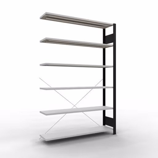 Figuur nr. 8 van het artikel aanbouwrek, kantoorrek, insteeksysteem MULTIplus85, 2000 x 1300 x 300 mm, 6 legborden, kruisschoor, zonder aanslaglijst, zwart/lichtgrijs uit de productgroep kantoorrekken van Schulte Lagertechnik.