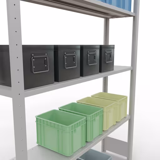 Basisplank, legbord, insteeksysteem MULTIplus150, 2000 x 1300 x 300 mm (HxBxD), 5 legborden, lengtebalk, RAL 7035 lichtgrijs met artikelnr. 32630-130-LR Basisplank, legplank, insteeksysteem MULTIplus150, 2000 x 1300 x 300 mm, 5 planken, lengtestangen, RAL 7035 lichtgrijs van Schulte Lagertechnik uit de categorie insteeksystemen