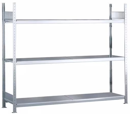 Basisplank, breedvakplank WS 2000 met stalen legborden, 2000 x 1500 x 500 mm (HxBxD), verzinkt, 3 niveaus, vakbelasting 400 kg, vakbelasting 1.200 kg van Schulte Lagertechnik Basisplank, breedvakplank WS 2000 met stalen legborden, 2000 x 1500 x 500 mm (HxBxD), verzinkt, 3 niveaus, vakbelasting 400 kg, vakbelasting 1.200 kg, WS2000, art.nr. 15502
