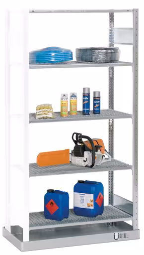 Aanbouwrek, klein bakkenrek, 2000 x 1000 x 500 mm, verzinkt, met opvangbak (inhoud: 33 liter) en 4 roosterroosters van Schulte Lagertechnik uit het assortiment stellingstellingen