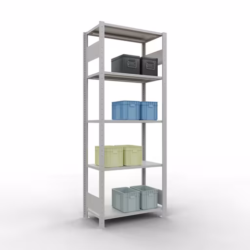 Basisplank, legplank, insteeksysteem MULTIplus150, 2000 x 750 x 400 mm (HxBxD), 5 legborden, lengtestangen, RAL 7035 lichtgrijs uit de categorie basisplanken met de GTIN 4004514292766 Basisplank, legbord, insteeksysteem MULTIplus150, 2000 x 750 x 400 mm, 5 legborden, lengtestangen, RAL 7035 lichtgrijs van Schulte Lagertechnik uit het assortiment insteeksysteem