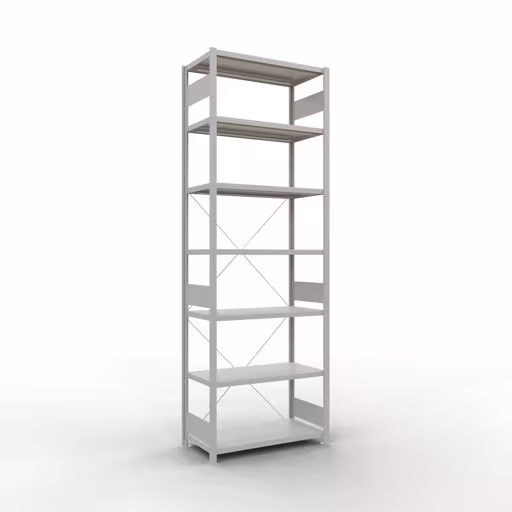 Andere weergave van het artikel Basisplank, legbord, insteeksysteem MULTIplus250, 3000 x 1000 x 500 mm, 7 legborden, kruisschoor, RAL 7035 lichtgrijs uit de categorie insteeksysteem