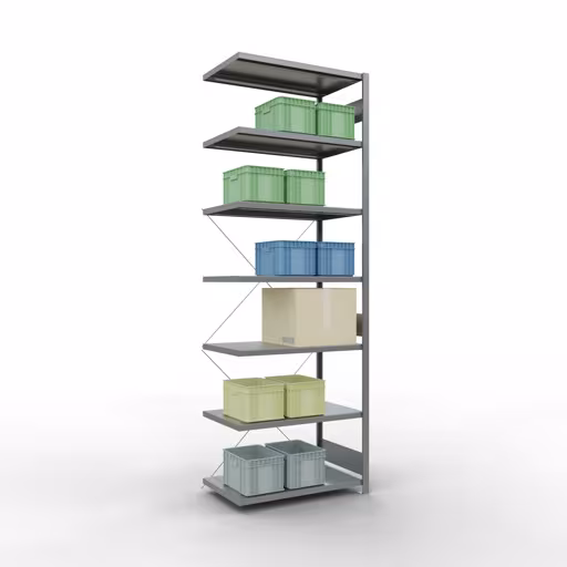 Figuur nr. 7 van het artikel aanbouwrekken, legbordstellingen, insteeksysteem MULTIplus330, 3000 x 1000 x 600 mm (HxBxD), 7 legborden, kruisschoor, verzinkt uit de productgroep insteeksysteem van het merk Schulte Lagertechnik.