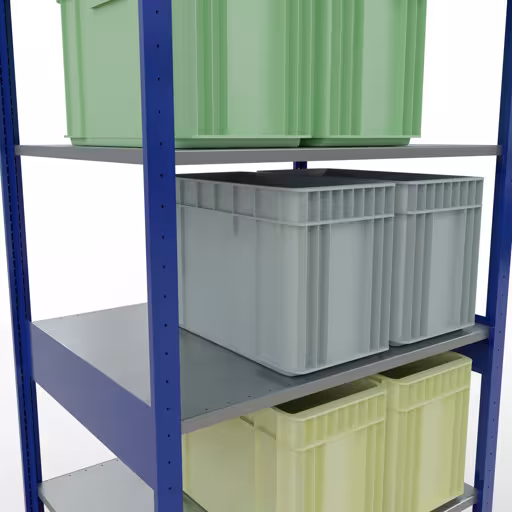 Basisplank, legbord, insteeksysteem MULTIplus150, 2500 x 1000 x 800 mm (HxBxD), 6 legborden, kruisschoor, RAL 5010/verzinkt met artikelnr. 12581-B Basisplank, legplank, insteeksysteem MULTIplus150, 2500 x 1000 x 800 mm, 6 legborden, RAL 5010/verzinkt van Schulte Lagertechnik uit de categorie insteeksystemen