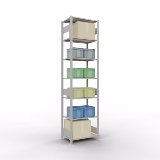 Basisplank, legbord, insteeksysteem MULTIplus150, 3000 x 750 x 500 mm (HxBxD), 7 legborden, lengtestangen, RAL 7035 lichtgrijs met artikelnr. 32652-75-LR Basisplank, legbord, insteeksysteem MULTIplus150, 3000 x 750 x 500 mm, 7 legborden, lengtestangen, RAL 7035 lichtgrijs van Schulte Lagertechnik uit de categorie insteeksystemen