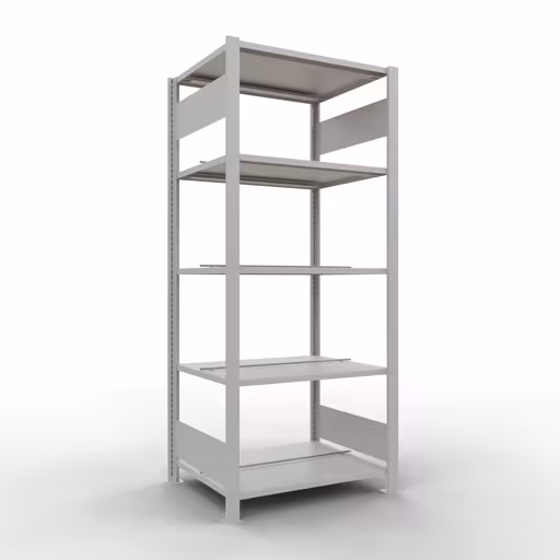 Figuur nr. 13 van het artikel, kantoorrekkensysteem MULTIplus150, 1800 x 750 x 600 mm, 5 planken, met middenaanslag, lichtgrijs uit de productgroep kantoorrekken van Schulte Lagertechnik