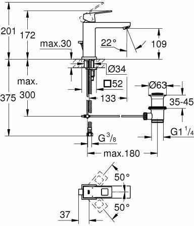 GROHE ééngreeps wastafelmengkraan Eurocube 23445 halfhoog chroom