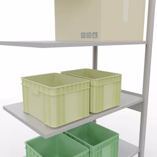 Extra afbeelding van het artikel Aanbouwplank, stellingkast MULTIplus150 insteeksysteem, 2500 x 1000 x 600 mm, 6 planken, RAL 7035 lichtgrijs van aanbouwplank