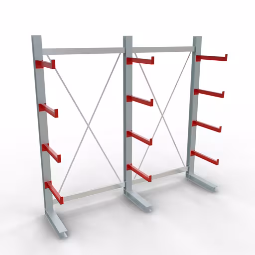 Figuur nr. 10 van het artikel K 3000 complete stelling, eenzijdig, 2500 x 2600 x 600 mm, RAL 7001 / RAL 3000, 5 opslagniveaus uit de productgroep draagarmstellingen van Schulte Lagertechnik.