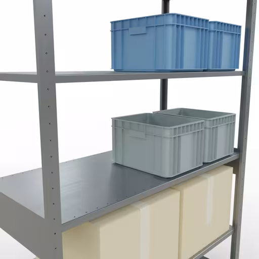 Basisplank, legbord, insteeksysteem MULTIplus150, 2500 x 1300 x 600 mm (HxBxD), 6 legborden, lengtestangen, verzinkt met artikelnr. 12761-130-LR Basisplank, legbord, insteeksysteem MULTIplus150, 2500 x 1300 x 600 mm, 6 legborden, lengtestangen, verzinkt van Schulte Lagertechnik uit de categorie insteeksysteem