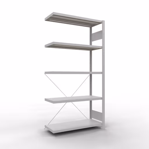 Aanbouwrekken, rekken, insteeksysteem MULTIplus250, 2000 x 1000 x 400 mm (HxBxD), 5 planken, kruisschoor, RAL 7035 lichtgrijs van Schulte Lagertechnik Aanbouwrekken, rekken, insteeksysteem MULTIplus250, 2000 x 1000 x 400 mm (HxBxD), 5 legborden, kruisschoor, RAL 7035 lichtgrijs, aanbouwplank, art.nr. 32845