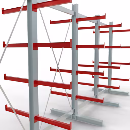 Productafbeelding nr. 12 van artikel K 3000 complete plank, dubbelzijdig, 2500 x 5200 x 600 mm, RAL 7001 / RAL 3000, 5 opslagniveaus Afbeelding nr. 12 van het artikel K 3000 complete stelling, dubbelzijdig, 2500 x 5200 x 600 mm, RAL 7001 / RAL 3000, 5 opslagniveaus uit de productgroep draagarmstellingen van Schulte Lagertechnik